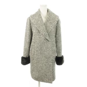 ショールカラーコート ツイード ダブル ミドル丈 ラビットファー付き 0 XS グレー /MN7 GY99