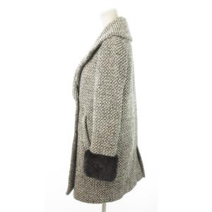 SNIDEL ショールカラーコート ツイード ダブル ミドル丈 ラビットファー付き 0 XS グレー /MN7 GY99