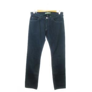 デニムパンツ ジーンズ ストレート ジップフライ ワンポイント ロゴ 85 青緑 ブルーグリーン /MN24