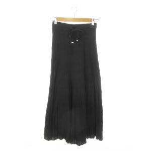 リブニットスカート ロングスカート 0 黒 ブラック ウエストゴム ドローストリング プリーツ /MN11