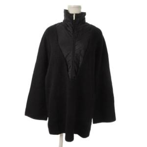 切替ニット セーター ハイネック 長袖 モヘヤ混 大きいサイズ 42 黒 ブラック ハーフジップ /AO7