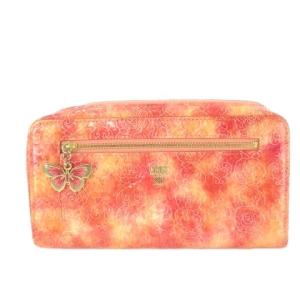 長財布 ロングウォレット 小銭入れあり レザー 革 エナメル 型押し タイダイ 蝶チャーム ロゴ ラウンド