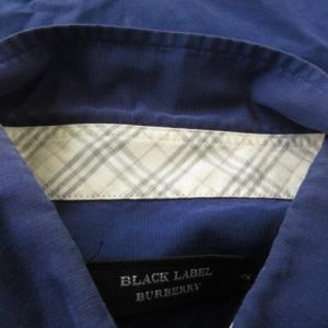 BURBERRY BLACK LABEL 半袖シャツ 2 紺 ネイビー ロゴ刺繍 ボタンダウン 麻 リネン混 /AO18 GY99