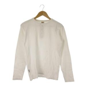長袖Tシャツ カットソー ロンT ヘンリーネック L 白 ホワイト ロゴ リブ ストレッチ /AO19