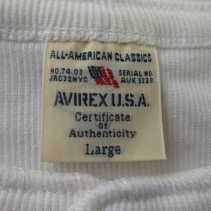 AVIREX 長袖Tシャツ カットソー ロンT ヘンリーネック L 白 ホワイト ロゴ リブ ストレッチ /AO19