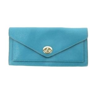 長財布 ロングウォレット 小銭入れあり レザー 革 ターンロック 青 ブルー ターコイズ /CK14 GY99