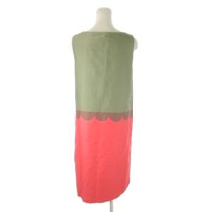 marimekko ワンピース ひざ丈 ノースリーブ 36 緑 グリーン カーキ ピンク /CK38 GY99