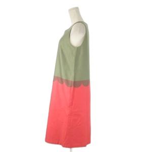 marimekko ワンピース ひざ丈 ノースリーブ 36 緑 グリーン カーキ ピンク /CK38 GY99