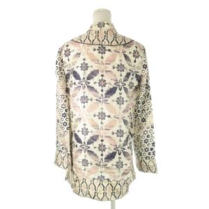 TORY BURCH ブラウス チュニック 絹 シルク 8 L 白 ホワイト アイボリー 紺 ネイビー キーネック 花柄 幾何学模様