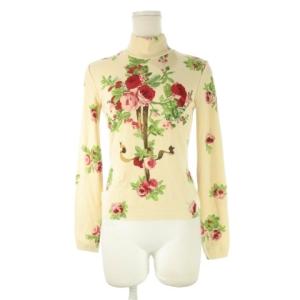 ハイネック ニット セーター 長袖トップス ベージュ 花柄 ローズ柄 /CK34 GY99