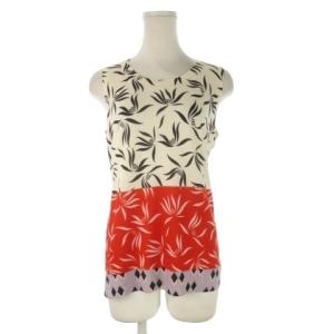 ノースリーブニット 絹 シルク 44 M ベージュ 赤 レッド 総柄 /CK35 GY99