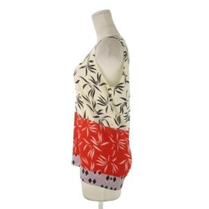 ETRO ノースリーブニット 絹 シルク 44 M ベージュ 赤 レッド 総柄 /CK35 GY99