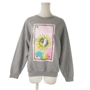 スウェット プルオーバー 長袖 小さいサイズ XS グレー 太陽 月 カード柄 プリント 裏毛 /AO23