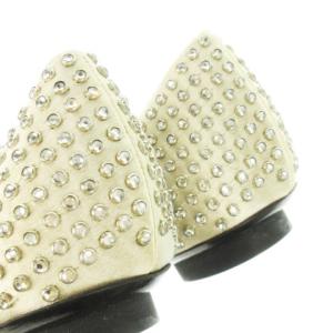 MARC JACOBS フラットシューズ バレエシューズ レザー 本革 37 24.0cm 白 ホワイト ベージュ ラインストーン