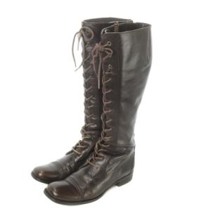 レースアップブーツ ロング ローヒール レザー 本革 大きいサイズ 25cm 茶 ブラウン /AO4 GY99