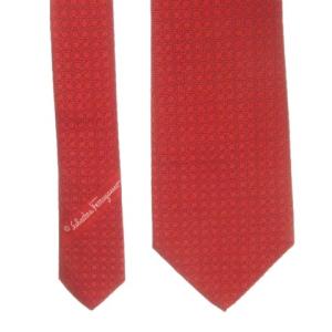 Salvatore Ferragamo ネクタイ レギュラー シルク 絹 ジャカード ガンチーニ ブロックチェック 赤 レッド /CK16 GY99