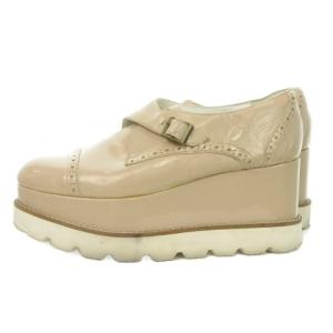 厚底シューズ プラットフォームシューズ レザー 35.5 ピンク ピンクベージュ ブローグ /MN7 GY99