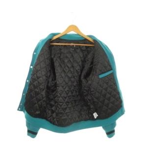 STUSSY スタジャン ブルゾン ジャケット ワッペン 刺繍 裏キルティング S 青緑 グリーン /AH19 GY01