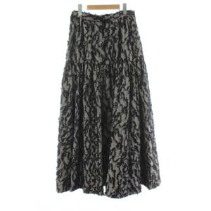 デニムライク ジャガード スカート マキシロング フレア ティアード ブラック 黒 グレー /PP GY20
