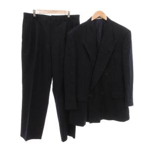 スーツ セットアップ ダブル テーラードジャケット スラックス パンツ ウール ストライプ 紺 ネイビー