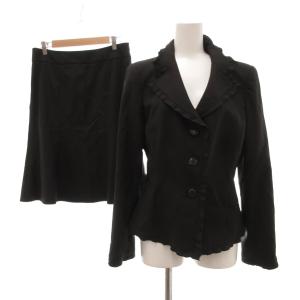 セットアップ テーラードジャケット スカート ウール フリル ひざ丈 総裏地 42 茶 ブラウン /JS