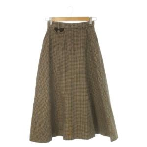 ロングスカート フレア ツイード ウール ワンポイント 千鳥格子 チェック 9 茶 ブラウン /CK20
