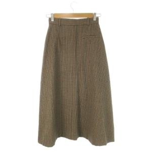 RALPH LAUREN ロングスカート フレア ツイード ウール ワンポイント 千鳥格子 チェック 9 茶 ブラウン /CK20