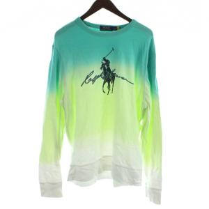 スウェットシャツ Tシャツ ロンT L 緑 グリーン 白 ホワイト グラデーション ポロプレイヤー ロゴプリント