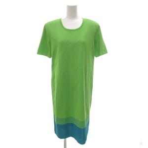 ヴィンテージ ワンピース ペチスカート L 緑 グリーン 青 ブルー ラウンドネック 半袖 ひざ丈 /FF
