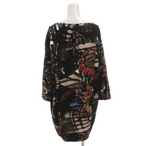 Paul Smith BLACK ワンピース 40 黒 ブラック バタフライ柄 ラウンドネック 長袖 /FF