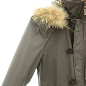 BURBERRY BLACK LABEL モッズコート ロング 中綿 M フード ラクーンファー付き 裏地ノバチェック トグルボタン カーキ /GV