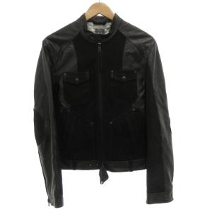 シングルライダースジャケット ジップアップ レザー 裏地キルティング 袖ジップ S 黒 ブラック /GV