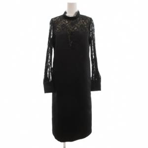 ワンピース 長袖 ミモレ ロング レース 花がら 38 黒 ブラック /JS GY50