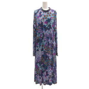 ワンピース 長袖 マキシ ロング 総柄 花がら M 青 ブルー 紫 パープル /JS GY50