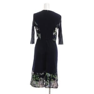 VIVIENNE TAM ワンピース ミモレ ロング 花がら刺繍 長袖 38 紺 ネイビー /JS GY50