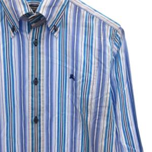 BURBERRY BLACK LABEL ボタンダウンシャツ BD 長袖 ストライプ 2 青 ブルー 白 ホワイト /JS GY50