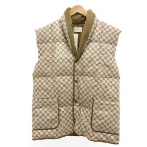 タグ付き ダウンベスト マカダム トリオンフ 総柄 ショールカラー M?L 茶 ブラウン BJ02SAF1553742