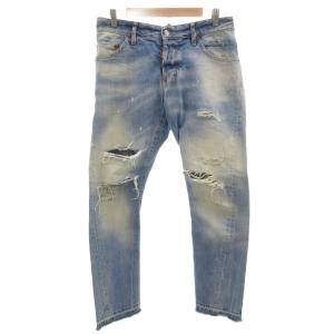 デニムパンツ ジーンズ ストレート 48 インディゴ ダメージ加工 ウォッシュ加工 ボタンフライ /FF