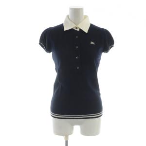 ニットポロシャツ カットソー 半袖 ロゴ 38 S 紺 ネイビー GY14 /MQ