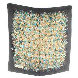 スカーフ 大判 絹 シルク 花柄 フローラル 総柄 ロゴ 黒 ブラック マルチカラー /XZ GY14