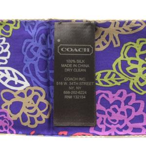 COACH スカーフ スキニースカーフ 絹 シルク シグネチャー 花柄 総柄 ロゴ ベージュ 紫 パープル /XZ