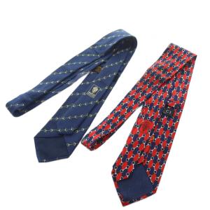 GUCCI ネクタイ レギュラータイ 絹 シルク 総柄 2本セット ネイビー レッド /KW GY14