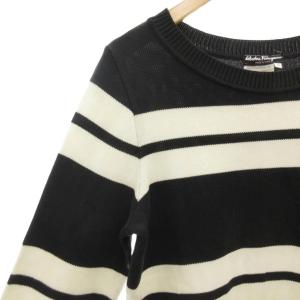 Salvatore Ferragamo コットンニット セーター 長袖 ボーダー S 白 ホワイト 黒 ブラック /GV GY14