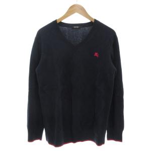 コットンニット セーター Vネック 長袖 ウール混 3 紺 ネイビー ピンク /GV GY14