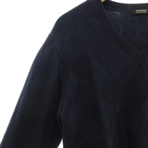 BURBERRY BLACK LABEL コットンニット セーター Vネック 長袖 ウール混 3 紺 ネイビー ピンク /GV GY14