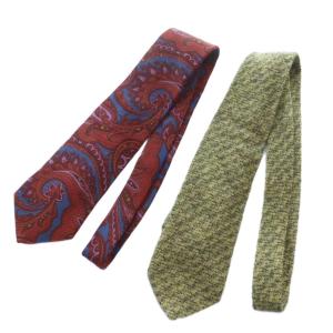 ネクタイ レギュラータイ 2本セット カシミヤ 絹 シルク 総柄 カーキ 赤 レッド /KW GY14