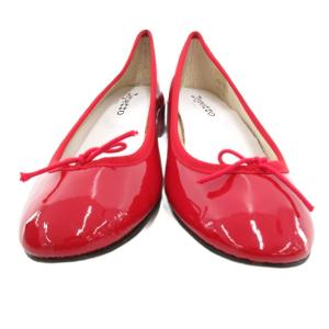 Repetto フラットパンプス バレエシューズ エナメルレザー リボン 40 赤 レッド /JS GY99
