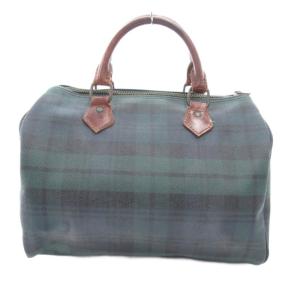 POLO RALPH LAUREN ハンドバッグ ボストンバッグ PVC レザー ブラックウォッチ ロゴ 緑 グリーン 青 ブルー GY18