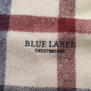 BLUE LABEL CRESTBRIDGE マフラー ウール カシミヤ混 起毛 フリンジ ロゴ刺繍 チェック ピンク 紺 ネイビー GY35 /MQ