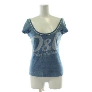 カットソー XS 青 ブルー 半袖 ロゴプリント ビジュー トップス Tシャツ /PP GY14